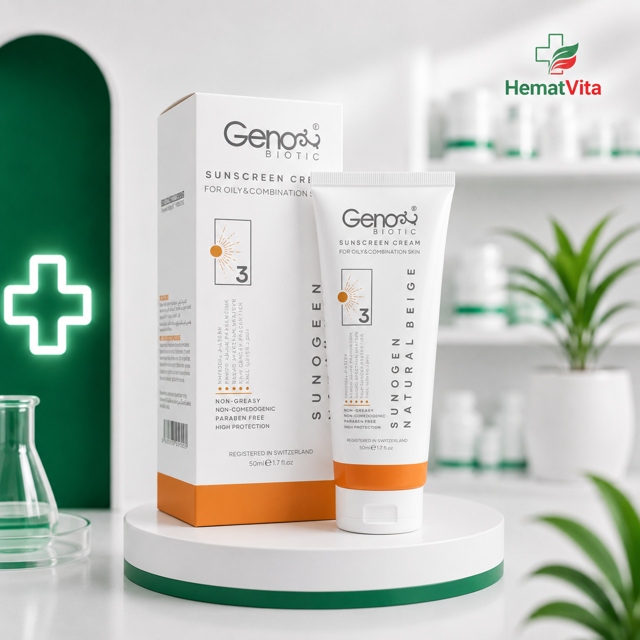 ضد آفتاب بژ طبیعی SPF50 پوست چرب ژنو بایوتیک