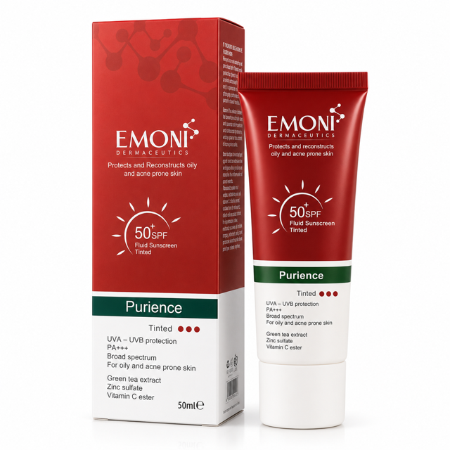 فلوئید ضد آفتاب رنگی امونی SPF50 پوست چرب و مستعد آکنه مدل Purience