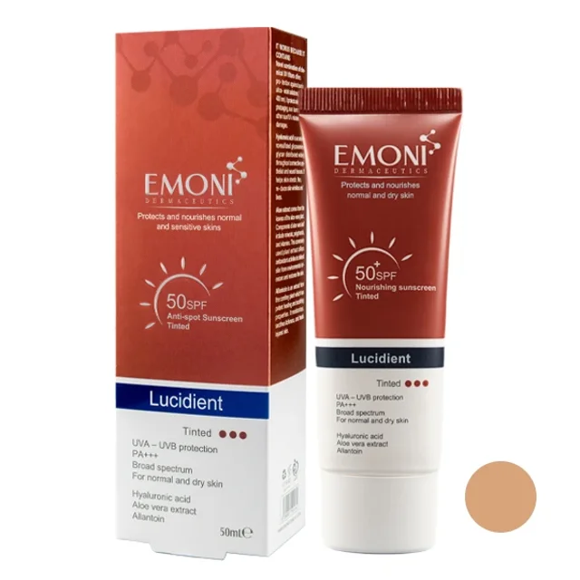 کرم ضد آفتاب رنگی امونی SPF50 پوست نرمال تا خشک (لوسیدنت)