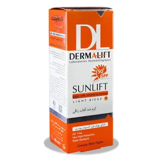 کرم ضد آفتاب رنگی سان‌لیفت درمالیفت SPF50 بژ روشن شماره 1 مخصوص پوست چرب