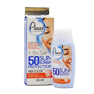 ضد آفتاب فلوئیدی SPF50 پیکسل بی‌رنگ مخصوص پوست خشک و حساس